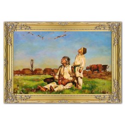  Obraz olejny ręcznie malowany na płótnie 105x75cm Józef Chełmoński Bociany kopia