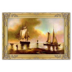  Obraz olejny ręcznie malowany statki na morzu 105x75cm