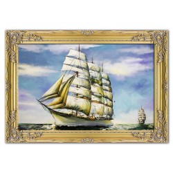  Obraz olejny ręcznie malowany statek na morzu 105x75cm