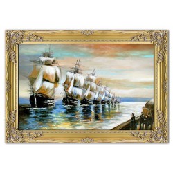  Obraz olejny ręcznie malowany statki w porcie 105x75cm