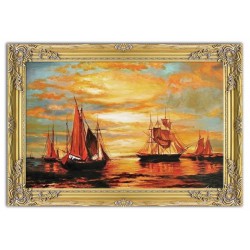  Obraz olejny ręcznie malowany statki na morzu 109x79cm