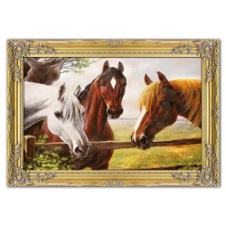  Obraz olejny ręcznie malowany 75x105cm Konie przy ogrodzeniu