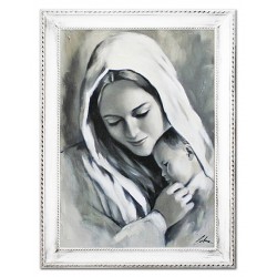  Obraz Matki Boskiej z Dzieciątkiem 64x84 cm obraz olejny na płótnie czarno-biały