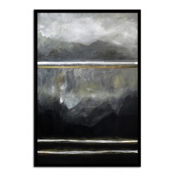  Obraz na płótnie ręcznie malowany czarno-biały 63x93cm Jezioro w górach