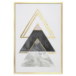  Obraz ręcznie malowany na płótnie 63x93cm PREMIUM z elementami płatków złota Abstrakcja trójkąty