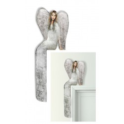  Anioł do powieszenia nad drzwi 23x69 ręcznie malowany siedzący srebrny prawy