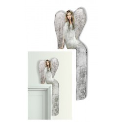  Anioł do powieszenia nad drzwi siedzący srebrny 23x69cm malowany prawy 102115