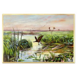  Obraz olejny ręcznie malowany na płótnie 93x63cm Józef Chełmoński Kurka Wodna kopia