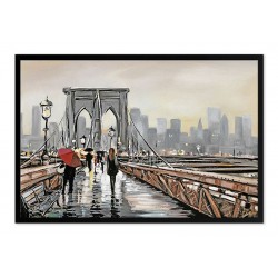  Obraz olejny ręcznie malowany 63x93cm Deszczowy most