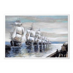  Obraz olejny ręcznie malowany statki na morzu 93x63cm