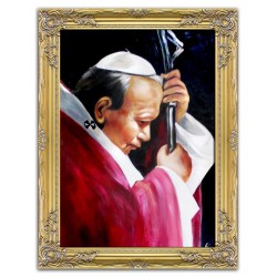  Obraz Jana Pawła II papieża podczas modlitwy 63x83 cm obraz olejny na płótnie w złotej ramie