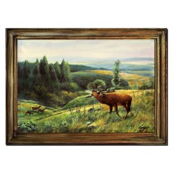  Obraz olejny ręcznie malowany 75x105cm Krajobraz z jeleniem