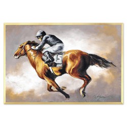  Obraz olejny ręcznie malowany 63x93cm Jeździec na koniu