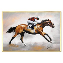  Obraz olejny ręcznie malowany 63x93cm Koń wyścigowy