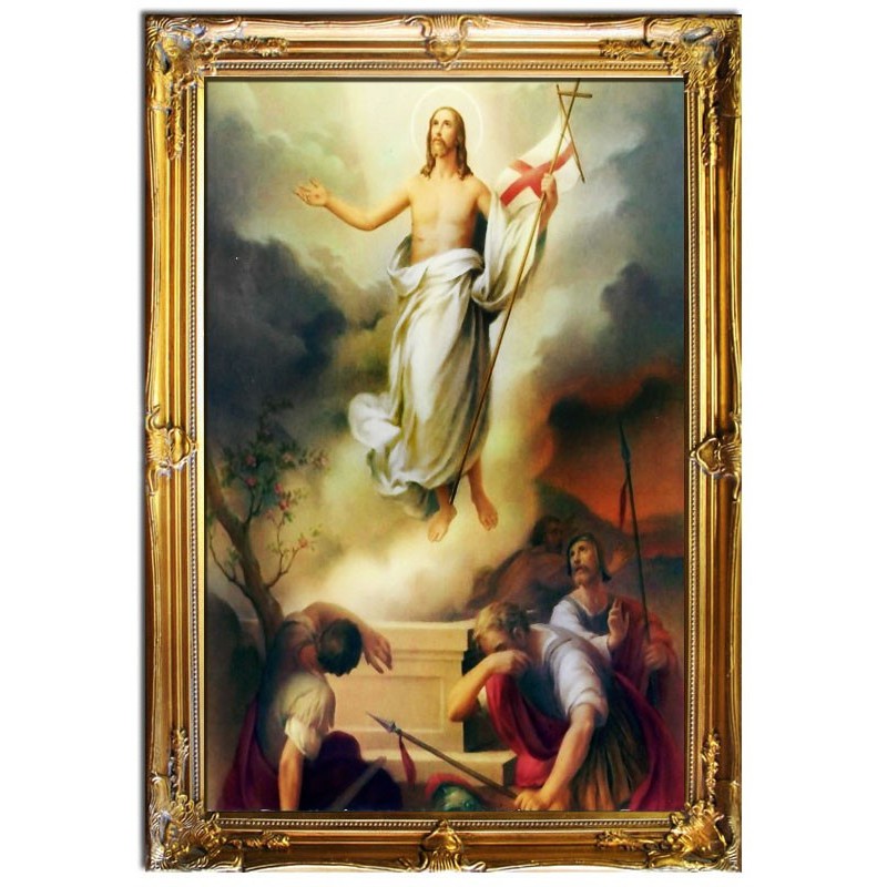  Obraz z Jezusem Zmartwychwstałym 75x105 cm obraz olejny na płótnie w złotej ramie