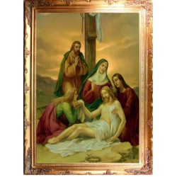  Obraz z Drogą Krzyżową Jezus pod krzyżem 75x105 cm obraz olejny na płótnie w złotej ramie