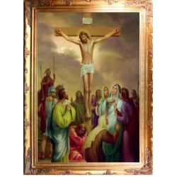  Obraz z Drogą Krzyżową Jezus na krzyżu 75x105 cm obraz olejny na płótnie w złotej ramie