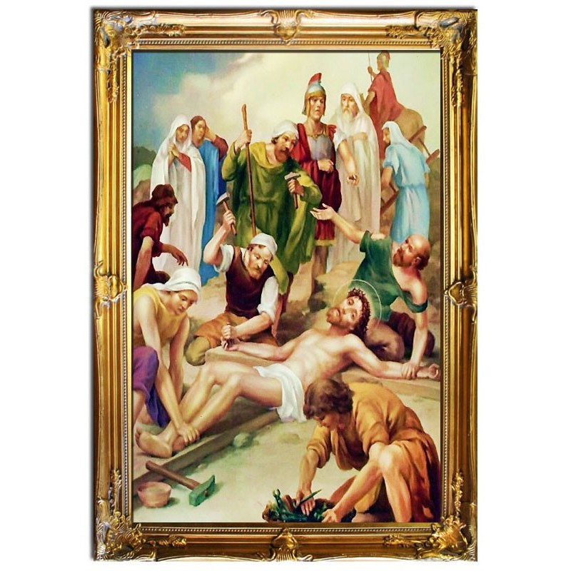  Obraz z Drogą Krzyżową 75x105 cm obraz olejny na płótnie w złotej ramie