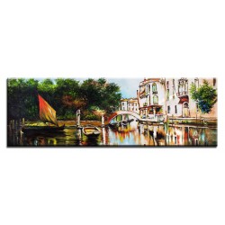  Obraz olejny ręcznie malowany nadmorskie miasteczko 150x50cm
