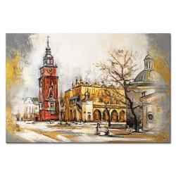  Obraz olejny ręcznie malowany 60x90cm Miasto jesienią