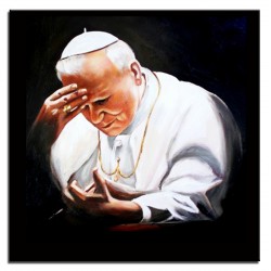  Obraz Jana Pawła II papieża w zadumie 90x90 cm obraz olejny na płótnie