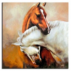  Obraz olejny ręcznie malowany 90x90cm Przytulone konie