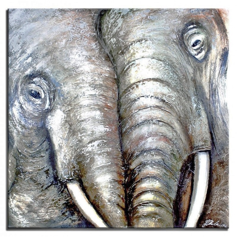  Obraz olejny ręcznie malowany 90x90cm Stare słonie