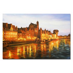  Obraz olejny ręcznie malowany 60x90cm Ciepłe światło miasta