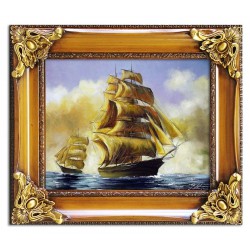  Obraz olejny ręcznie malowany statki na morzu 75x65cm