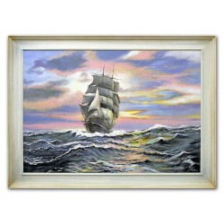  Obraz olejny ręcznie malowany statek na morzu 116x86cm