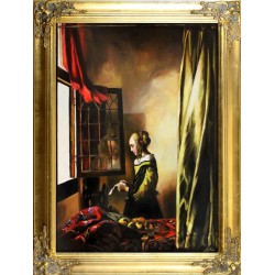  Obraz olejny ręcznie malowany 64x84cm Johannes Vermeer dziewczyna czytająca list przy otwartym oknie