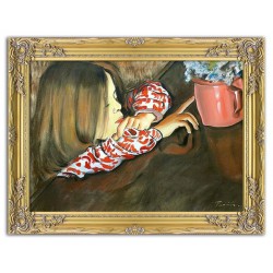  Obraz olejny ręcznie malowany na płótnie 65x85cm Stanisław Wyspiański Helenka z wazonem i kwiatami kopia