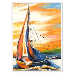  Obraz ręcznie malowany statek w porcie 53x73cm