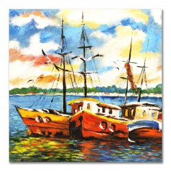  Obraz ręcznie malowany statek w porcie 60x60cm