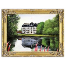  Obraz olejny ręcznie malowany 64x84cm Rezydencja nad jeziorem