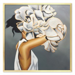  Obraz ręcznie malowany na płótnie 63x63cm Kobieta w Kwiatach na głowie