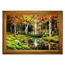 Krajobraz leśny strumyk ręcznie malowany na płótnie 75x105cm