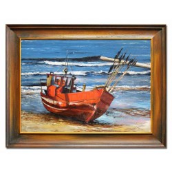  Obraz olejny ręcznie malowany łódka na plaży 84x64cm