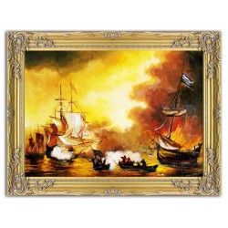  Obraz olejny ręcznie malowany statki na morzu 83x64cm