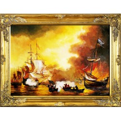  Obraz olejny ręcznie malowany statki na morzu 83x64cm