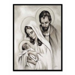  Obraz Świętej Rodziny na ślub 53x73 cm obraz olejny na płótnie czarno-biały