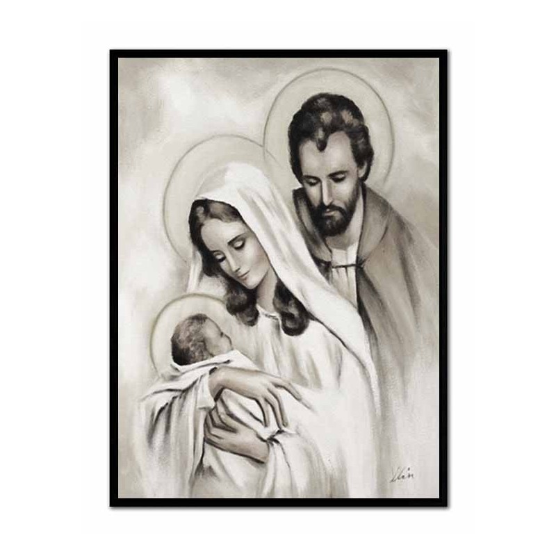  Obraz Świętej Rodziny na ślub 53x73 cm obraz olejny na płótnie czarno-biały