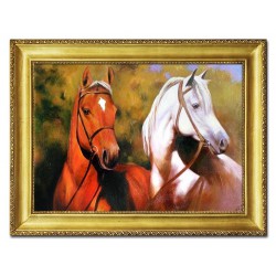  Obraz olejny ręcznie malowany 63x84cm Konie na tle drzew