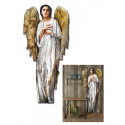  Anioł drewniany do powieszenia na ścianie duży złoty 70x180 obraz ręcznie malowany