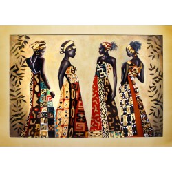  Obraz olejny ręcznie malowany 75x105cm Kobiety we wzorzystych sukienkach