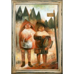  Obraz olejny ręcznie malowany na płótnie 75x105cm Tadeusz Makowski Powrót ze szkoły kopia
