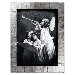 Obraz z Aniołem 63x84 cm obraz olejny na płótnie w ramie czarno-biały