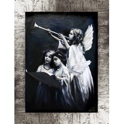  Obraz z Aniołem 63x84 cm obraz olejny na płótnie w ramie czarno-biały