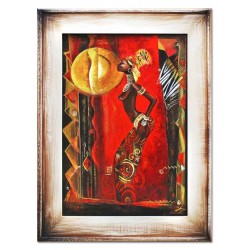  Obraz olejny ręcznie malowany 72x92cm Kobieta na czerwonym tle