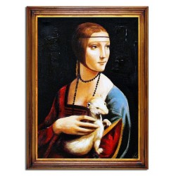  Obraz olejny ręcznie malowany na płótnie 64x84cm Leonardo da Vinci Dama z gronostajem kopia